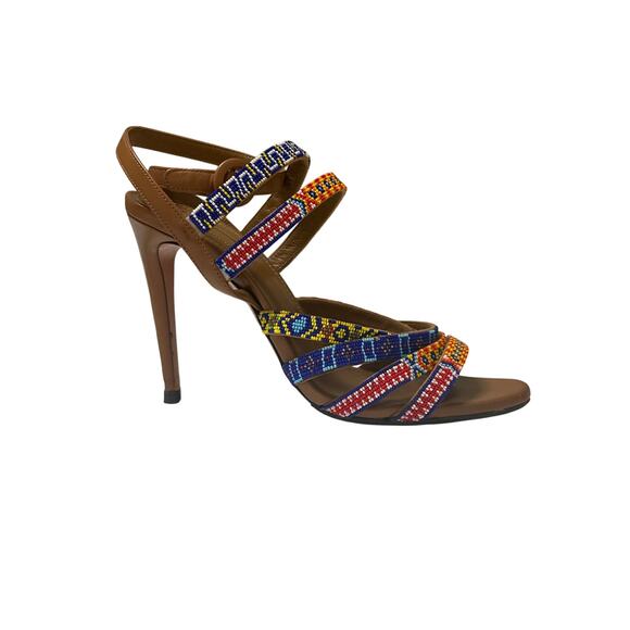 Aquazzura Multicolor Masai Beaded Strappy Stiletto Sandals Size 7.5 - Picture 2 of 16